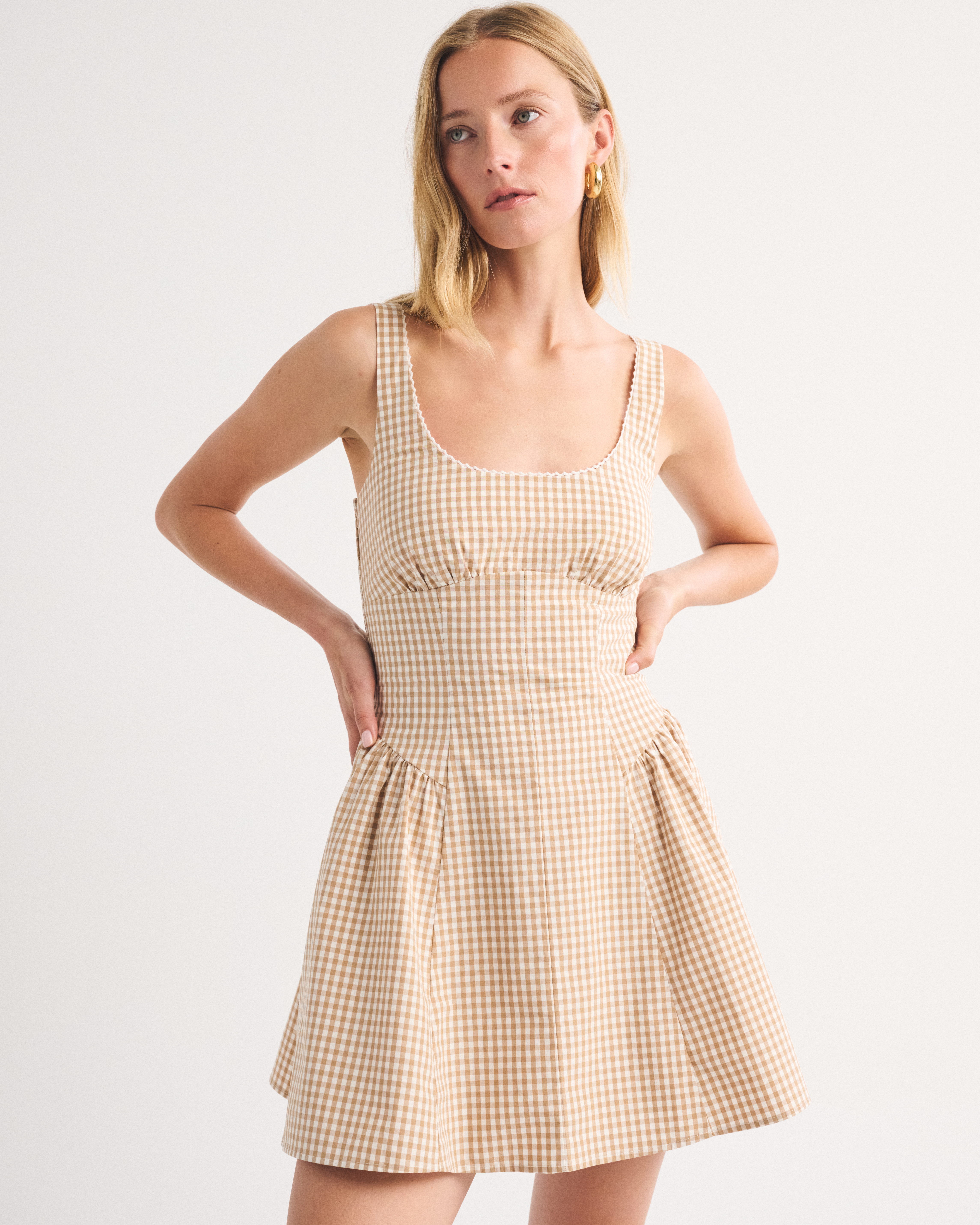 Abercrombie & Fitch A&f Dylan Bra-free Mini Dress In Tan Gingam