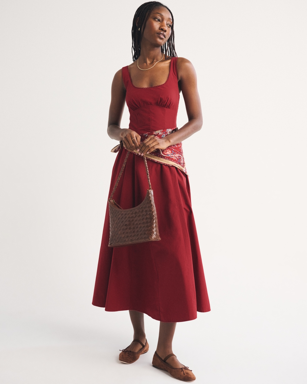 100% Cotton A&F Bra-Free Dylan Midi Dress