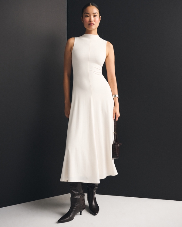 Mockneck Knit Maxi Dress, Cream view 1