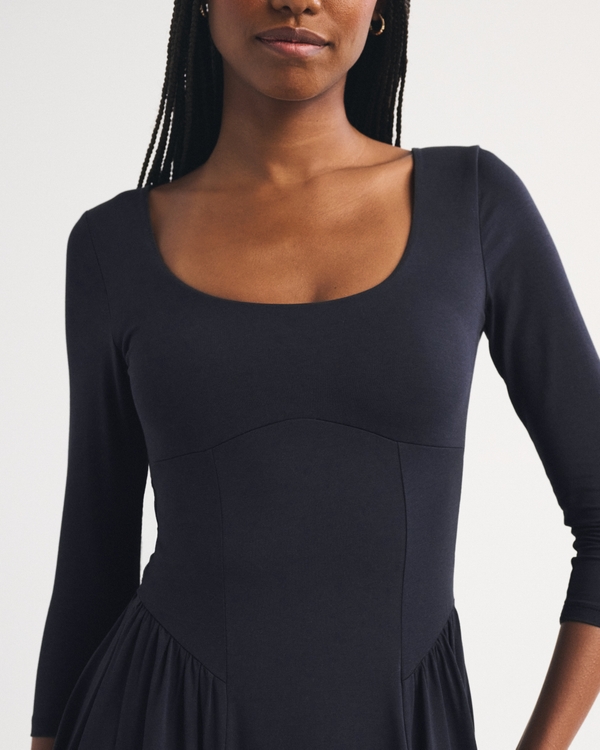 A&F Dylan Bra-Fre 3/4 Sleeve Knit Midi Dress, Black view 2