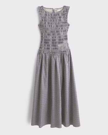 A&F Sydney Smocked Drop-Waist Ruffle Midi Dress