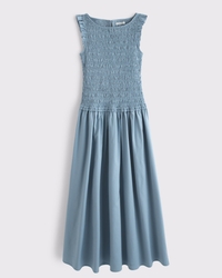 A&F Sydney Smocked Drop-Waist Ruffle Midi Dress
