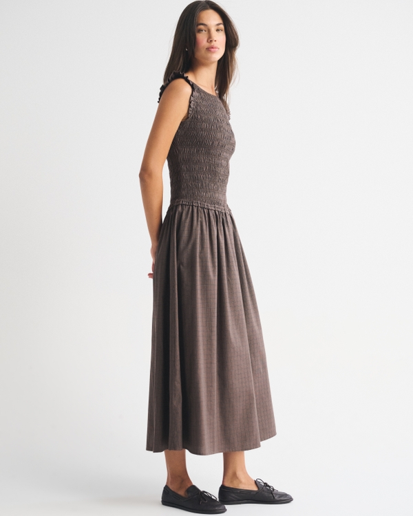 A&F Sydney Smocked Drop-Waist Ruffle Midi Dress