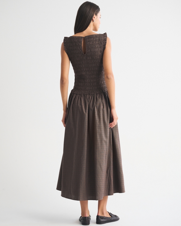 A&F Sydney Smocked Drop-Waist Ruffle Midi Dress