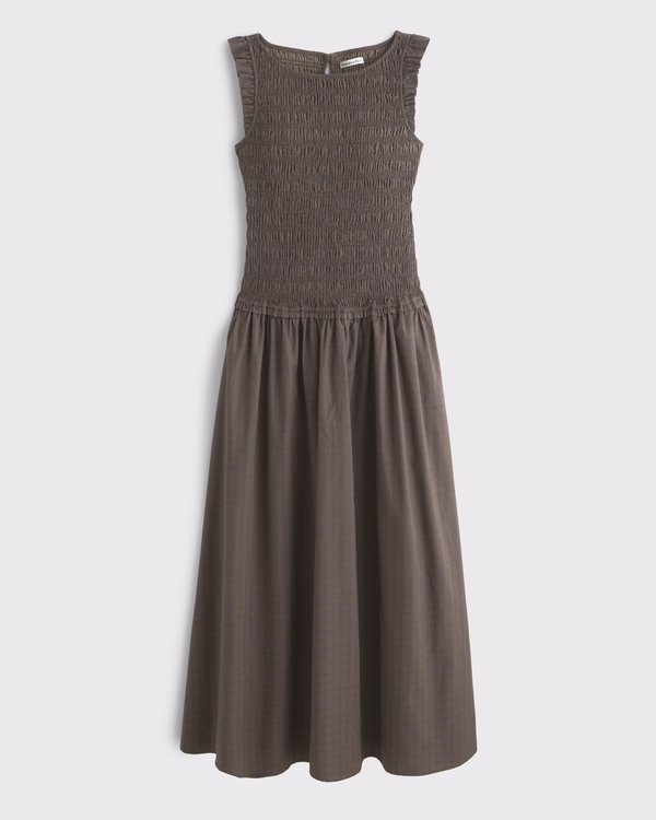 A&F Sydney Smocked Drop-Waist Ruffle Midi Dress