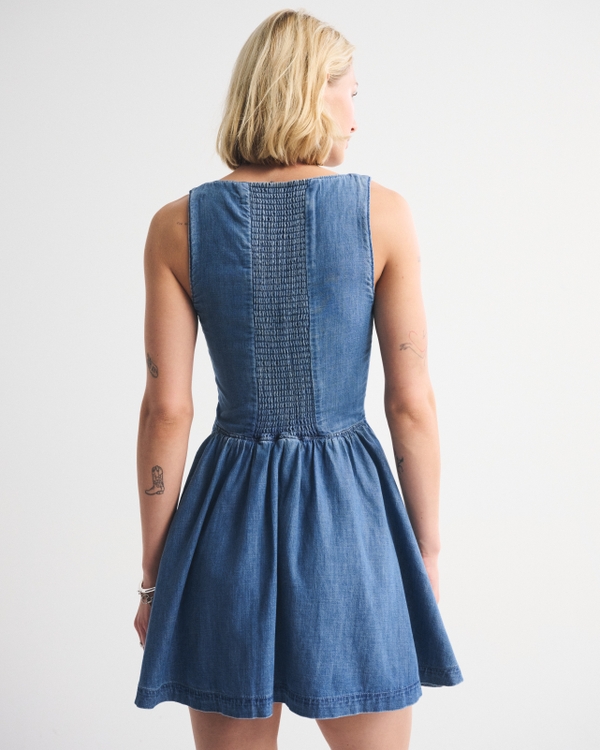 Denim High-Neck Button-Through Mini Dress