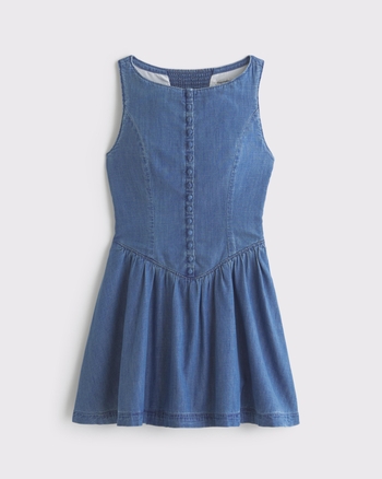 Denim High-Neck Button-Through Mini Dress