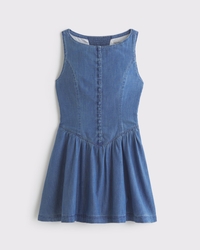 Denim High-Neck Button-Through Mini Dress