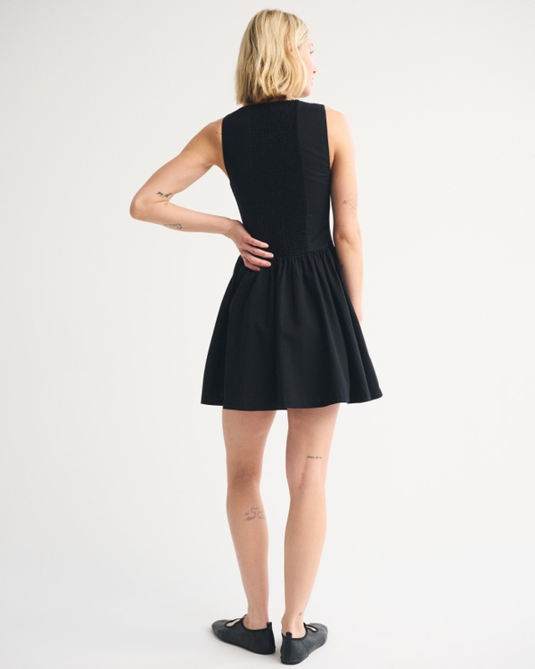 High-Neck Button-Through Mini Dress