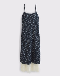 Lace-Trim Scoopneck Slip Midi Dress