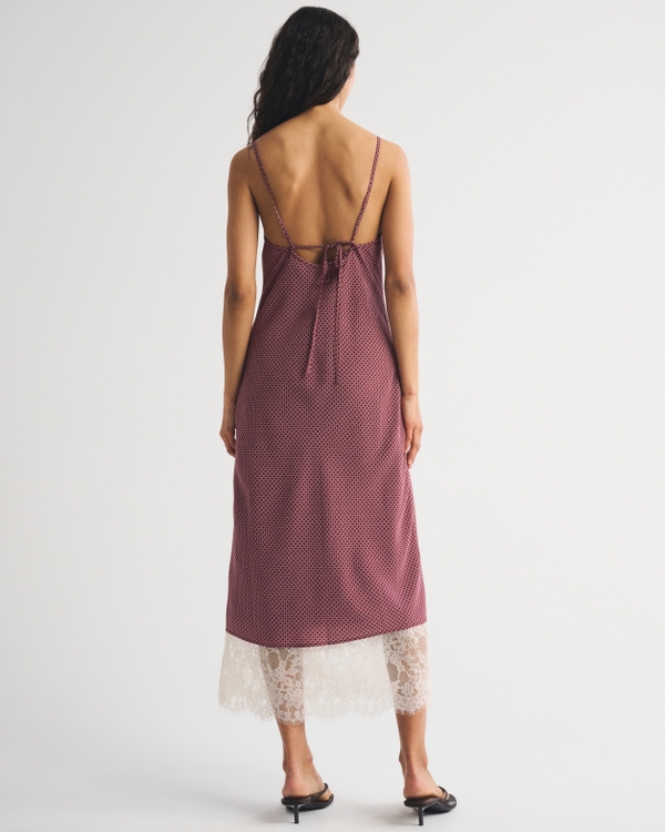 Lace-Trim Scoopneck Slip Midi Dress