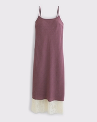 Lace-Trim Scoopneck Slip Midi Dress