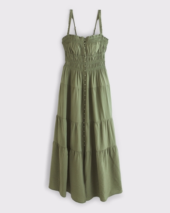 Bra-Free Button-Through Smocked Midi Dress