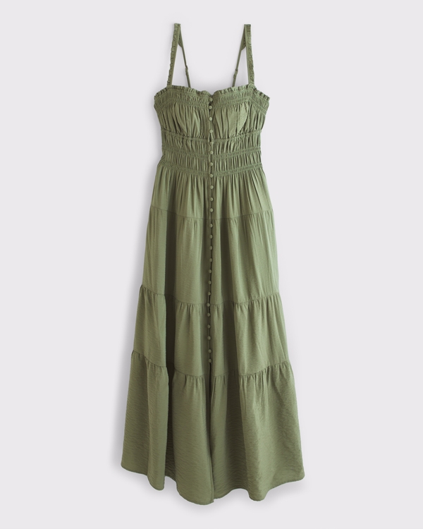 Women's Bra-Free Button-Through Smocked Midi Dress | Women's Clearance |  Abercrombie.com