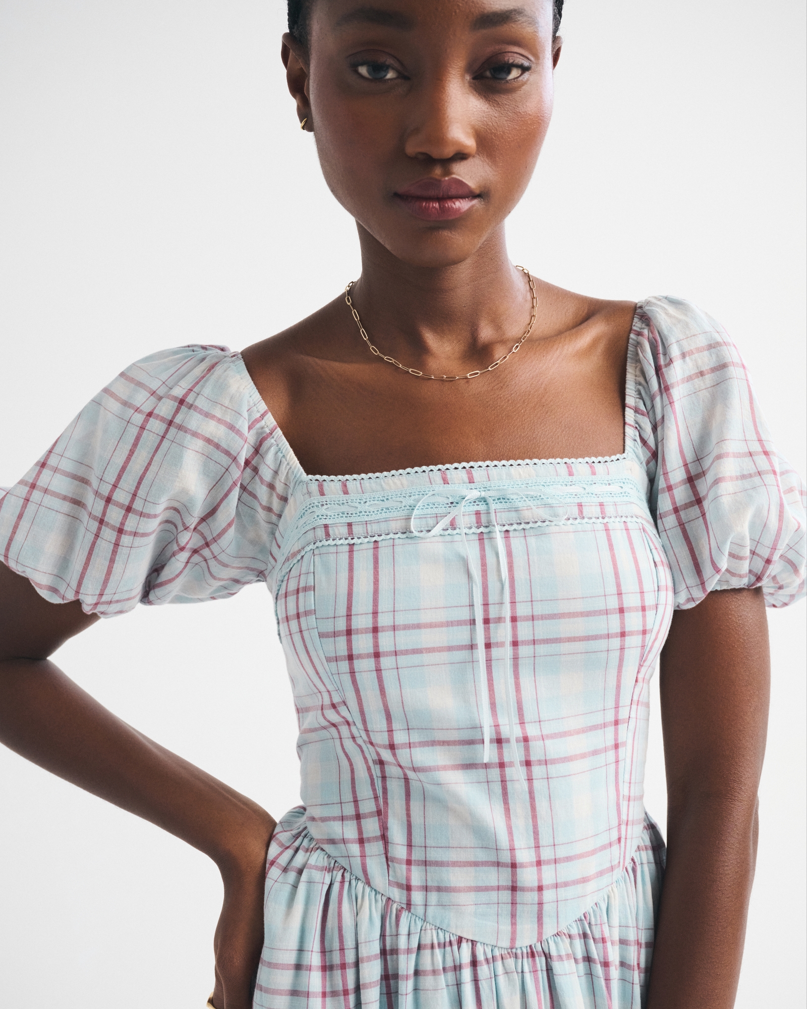 A&F Emerson Puff Sleeve Dipped-Waist Midi Dress