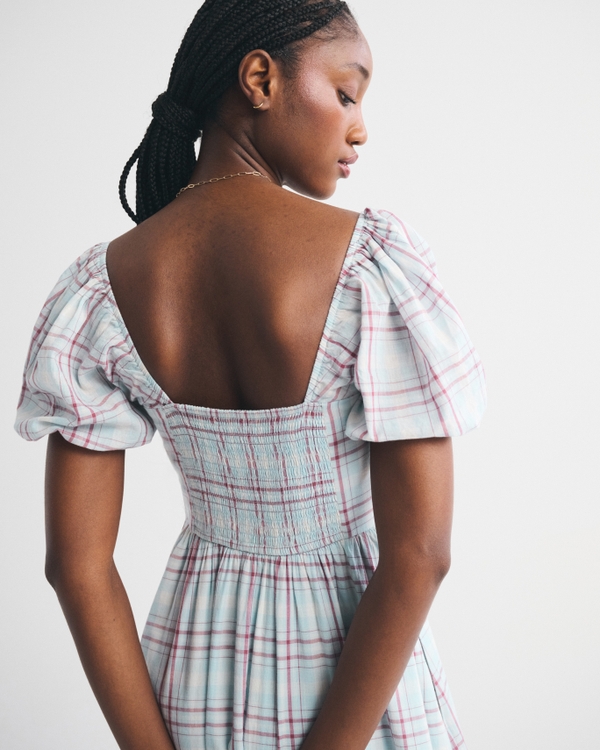 A&F Emerson Puff Sleeve Dipped-Waist Midi Dress
