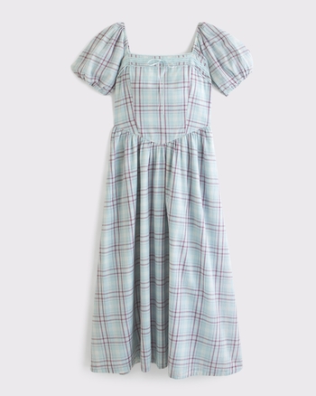 A&F Emerson Puff Sleeve Dipped-Waist Midi Dress