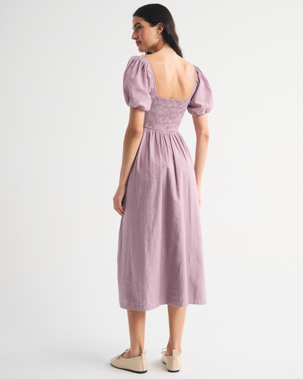 A&F Emerson Puff Sleeve Dipped-Waist Midi Dress