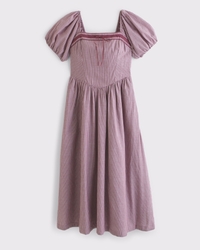 A&F Emerson Puff Sleeve Dipped-Waist Midi Dress