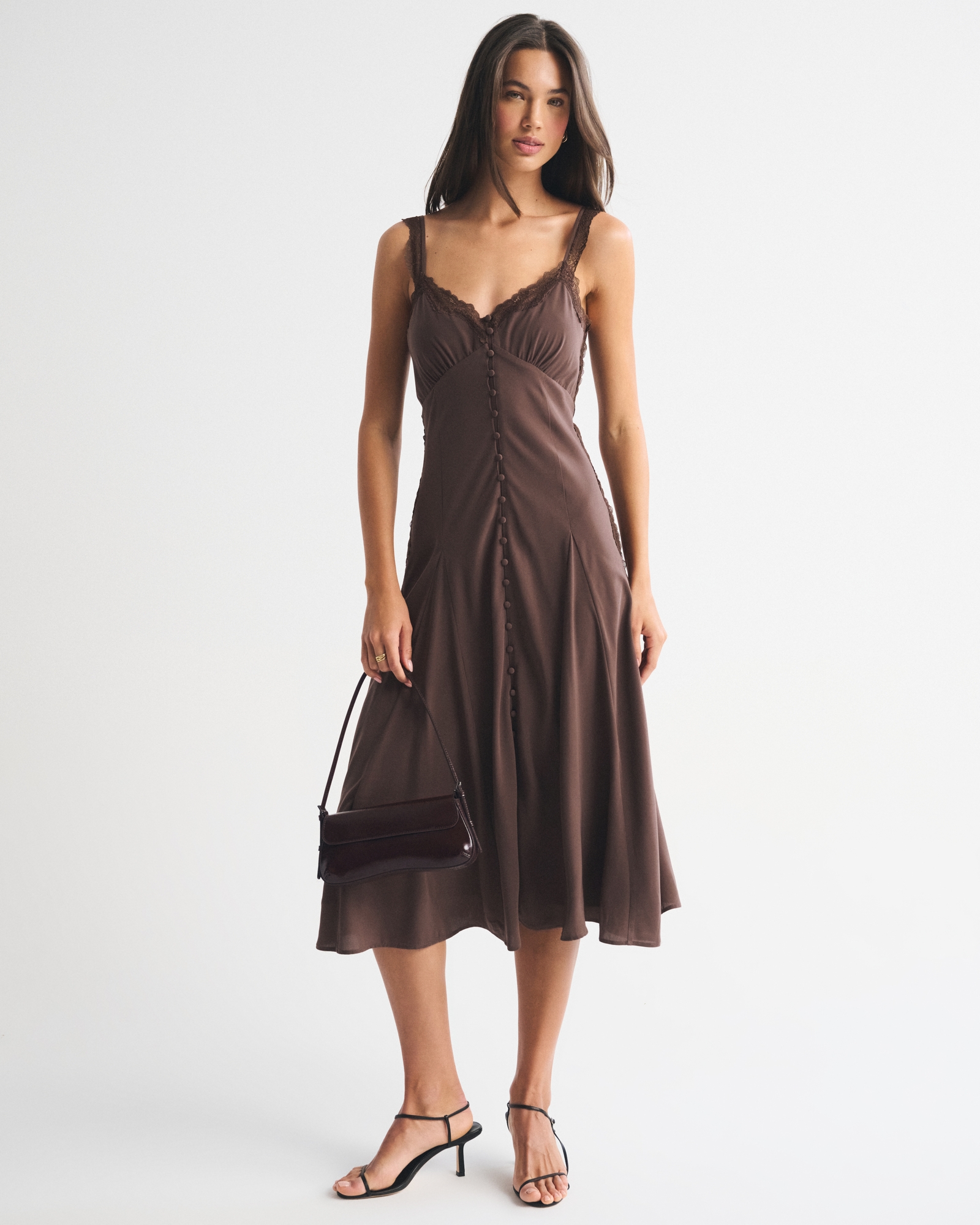 Bra-Free Lace-Trim Button-Through Midi Dress