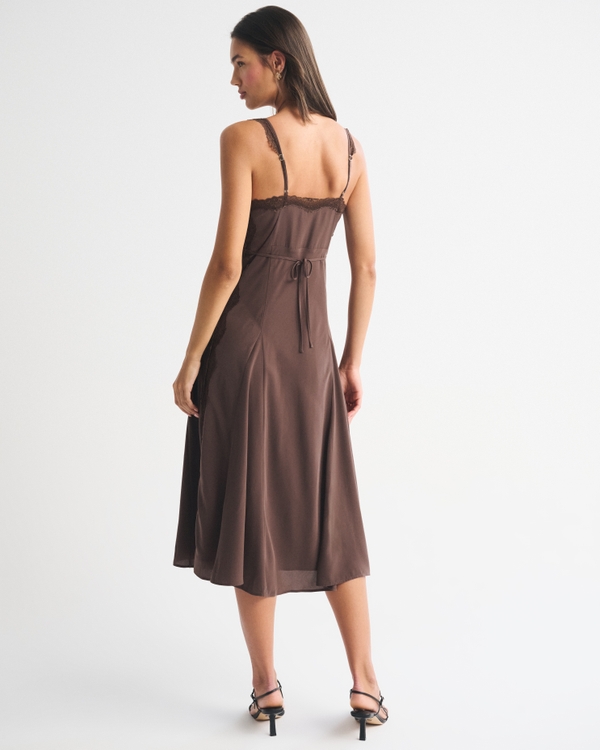 Bra-Free Lace-Trim Button-Through Midi Dress