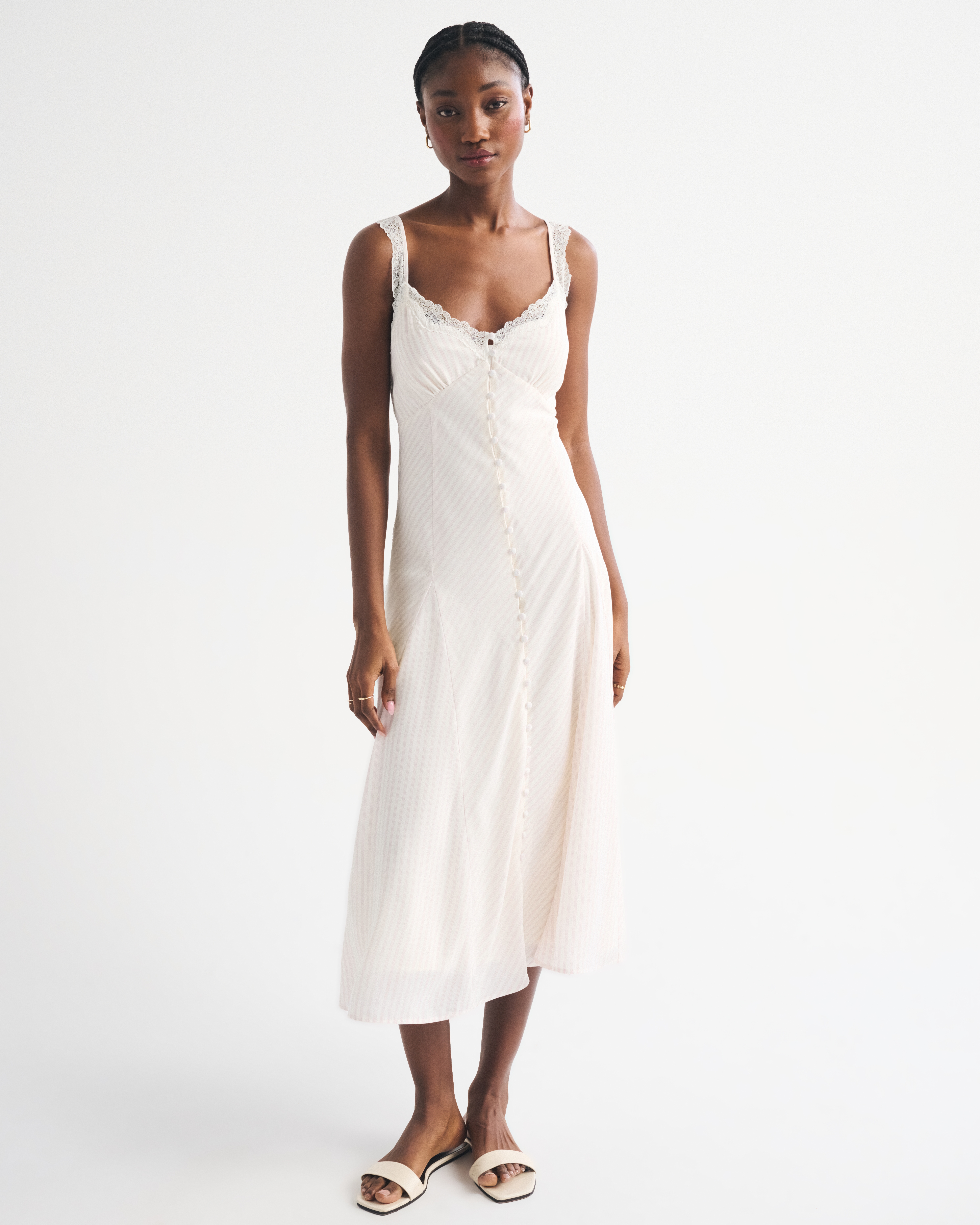 Abercrombie & Fitch Bra-free Lace-trim Button-through Midi Dress