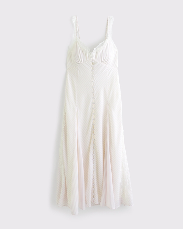 Bra-Free Lace-Trim Button-Through Midi Dress