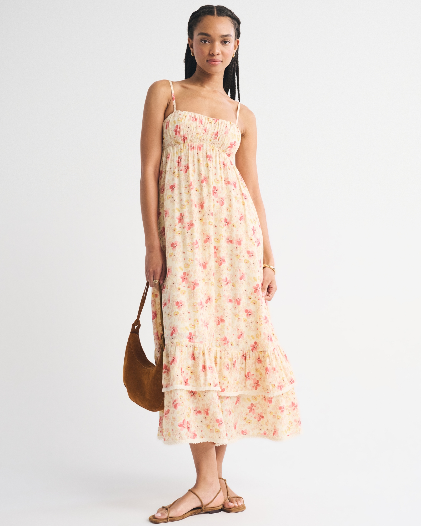 Bra-Free Sweetheart Ruched Flowy Maxi Dress