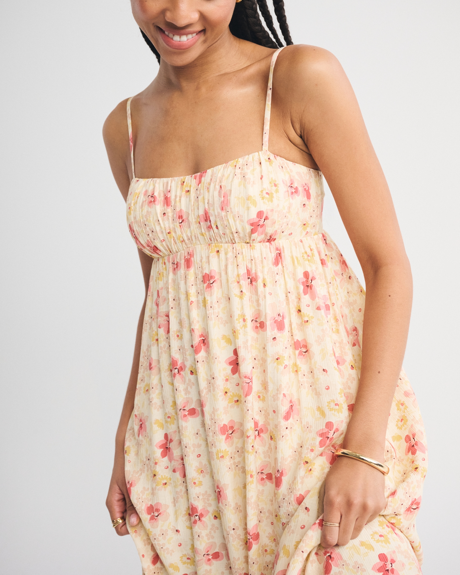Bra-Free Sweetheart Ruched Flowy Maxi Dress
