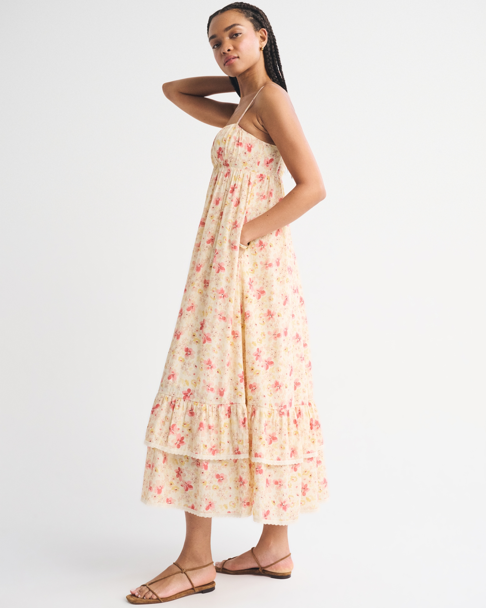 Bra-Free Sweetheart Ruched Flowy Maxi Dress