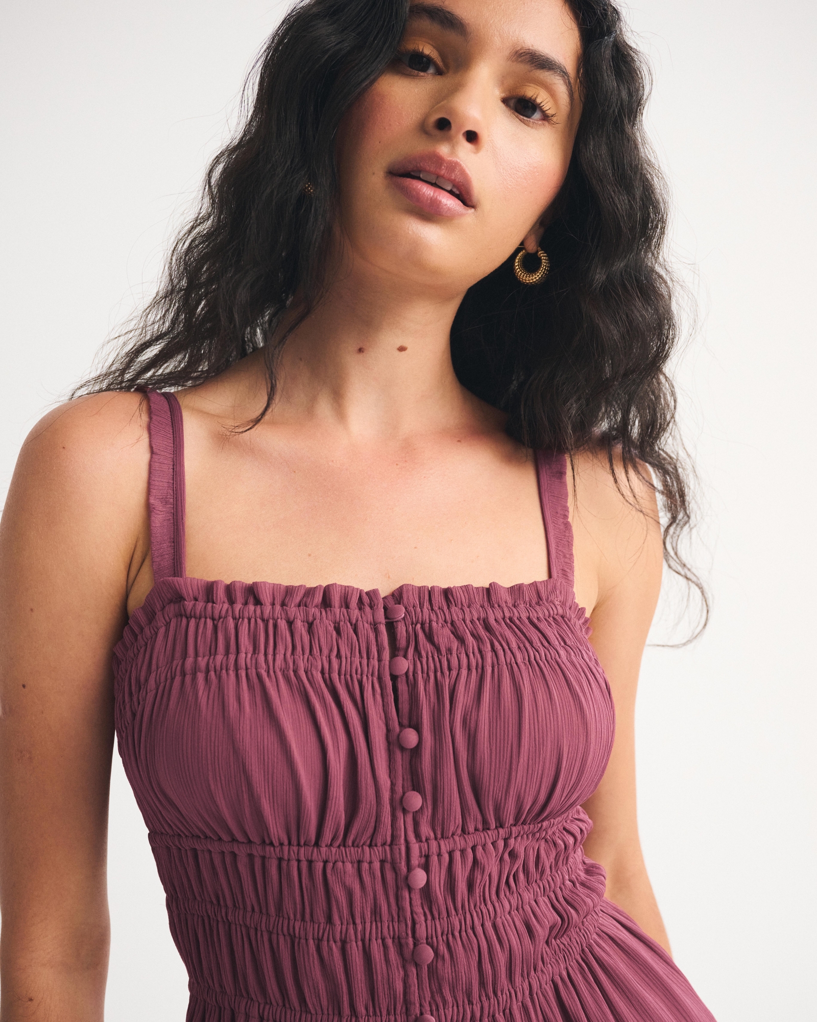 Bra-Free Button-Through Smocked Mini Dress