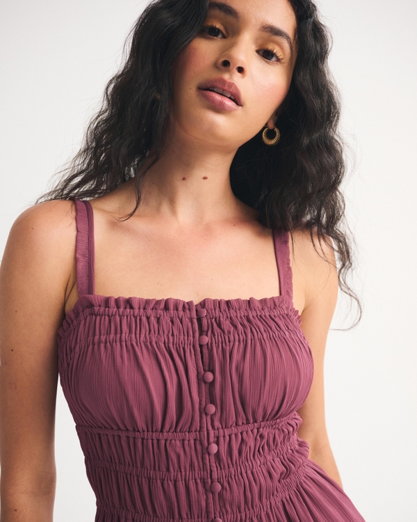 Bra-Free Button-Through Smocked Mini Dress