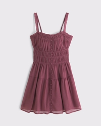 Bra-Free Button-Through Smocked Mini Dress