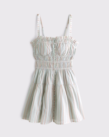 Bra-Free Button-Through Smocked Mini Dress