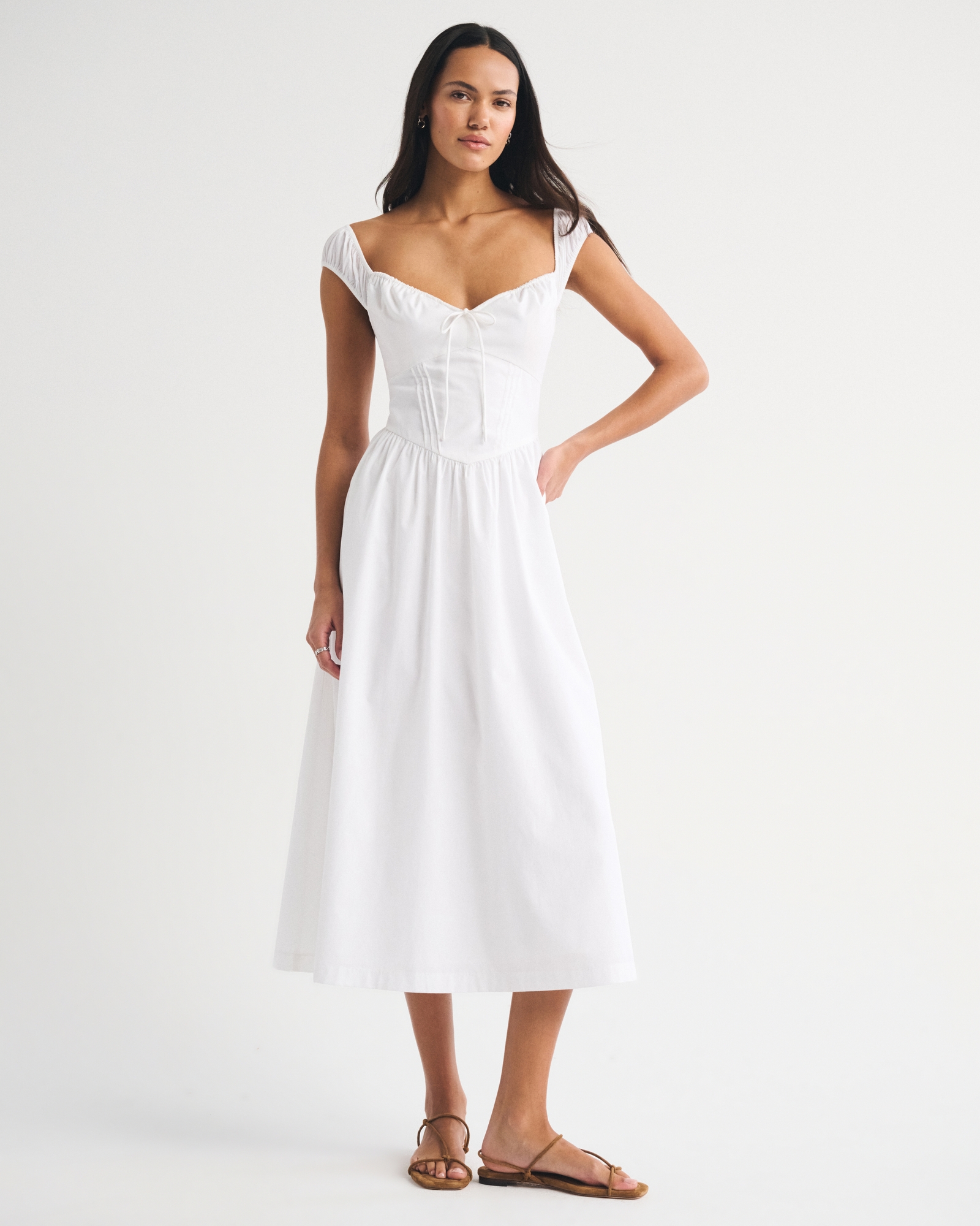 Bra-Free Cap Sleeve Dipped-Waist Midi Dress