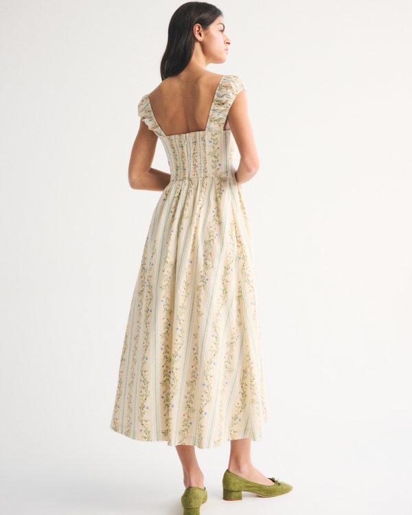Bra-Free Cap Sleeve Dipped-Waist Midi Dress