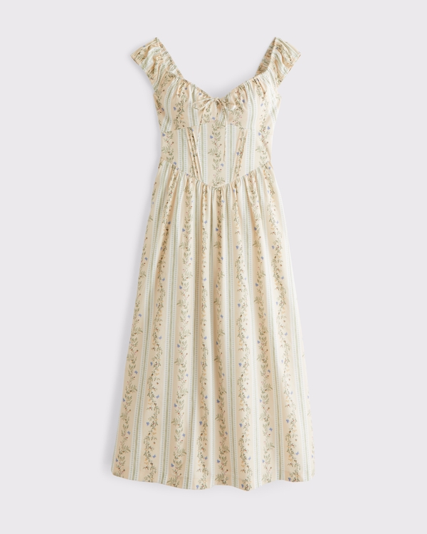 Bra-Free Cap Sleeve Dipped-Waist Midi Dress