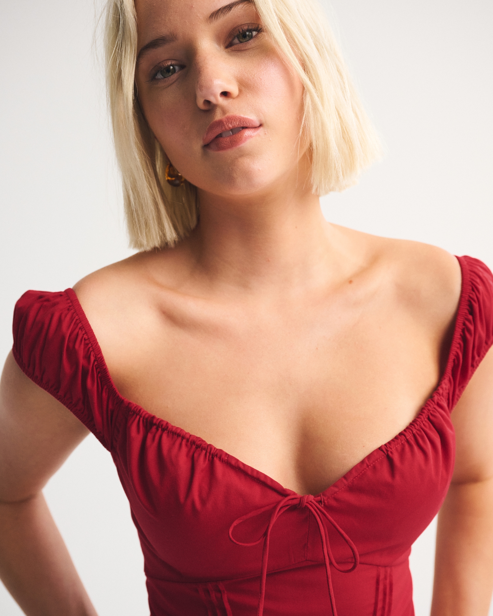 Bra-Free Cap Sleeve Dipped-Waist Midi Dress