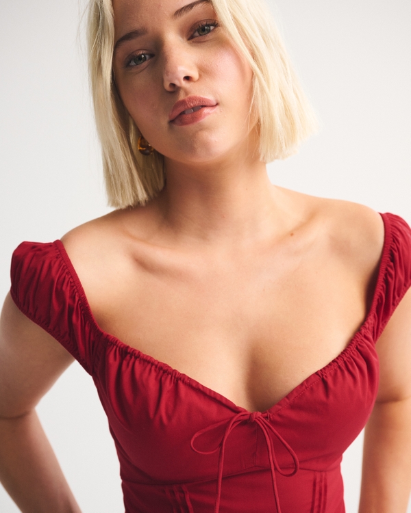 Bra-Free Cap Sleeve Dipped-Waist Midi Dress