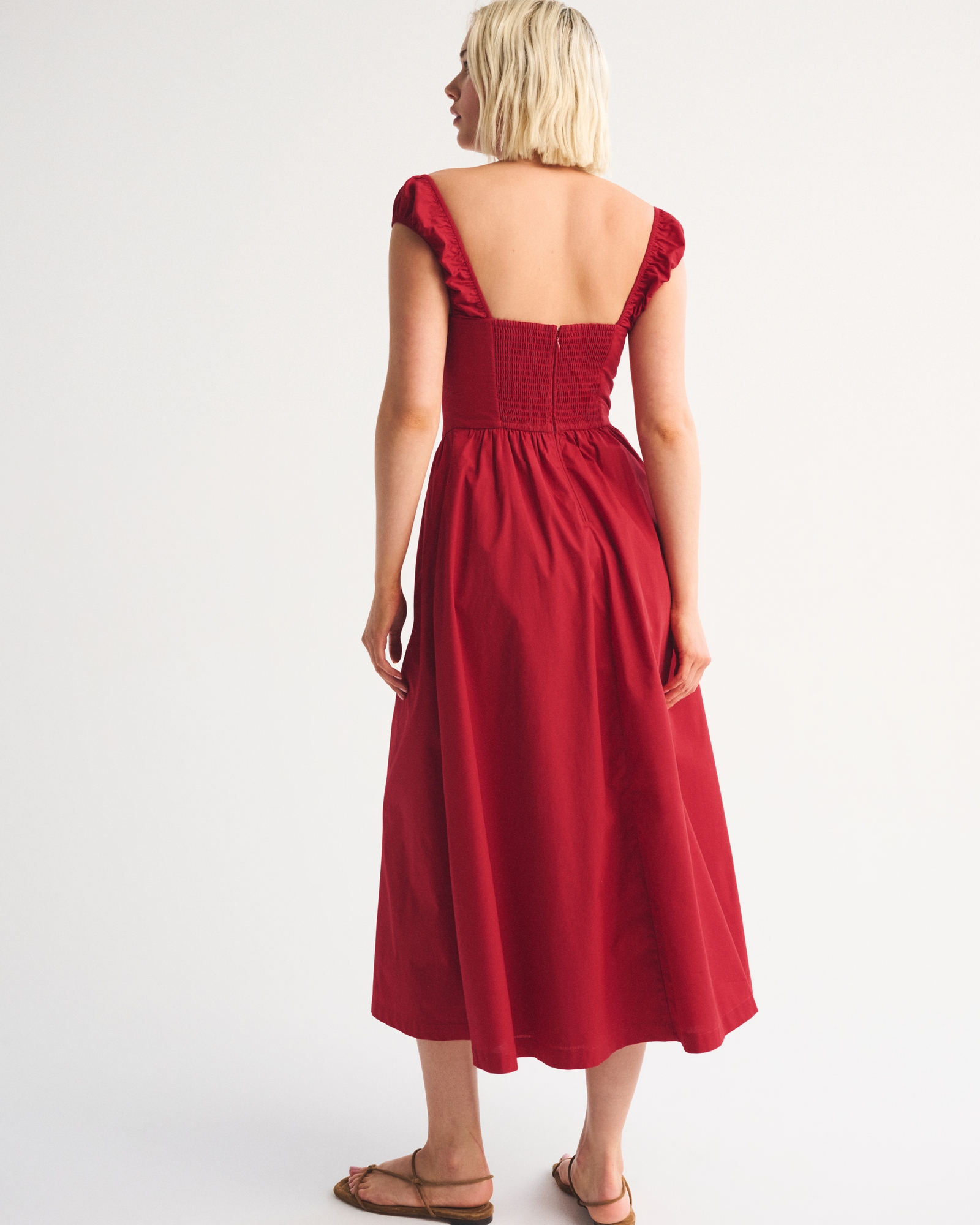 Bra-Free Cap Sleeve Dipped-Waist Midi Dress