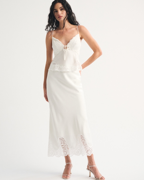 Bra-Free Lace-Pieced Set Top, Off-white view 2