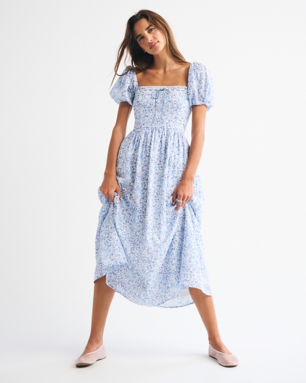 The A&F Emerson Puff Sleeve Midi Dress, Blue Floral view 2