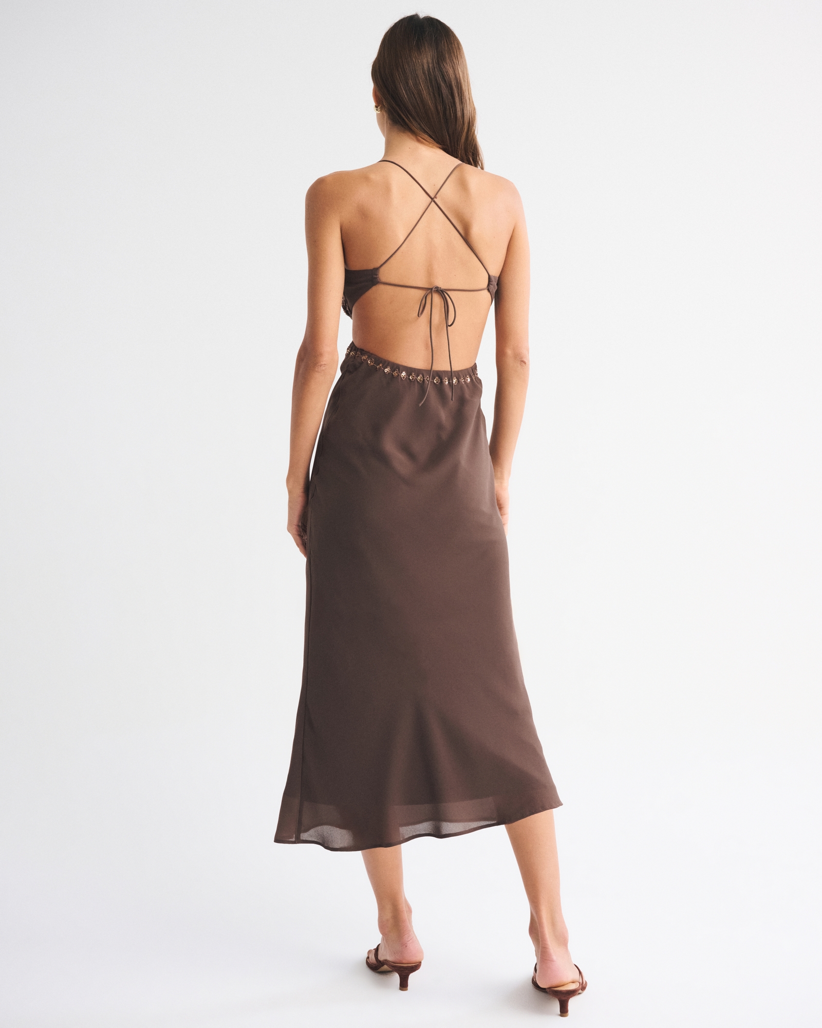 Beaded Cutout Slip Midi Dress