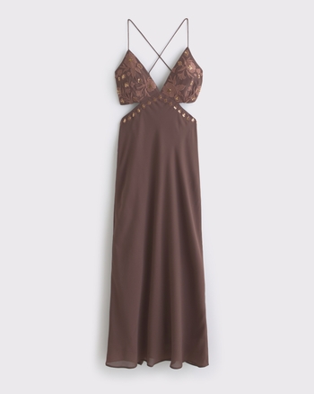 Beaded Cutout Slip Midi Dress
