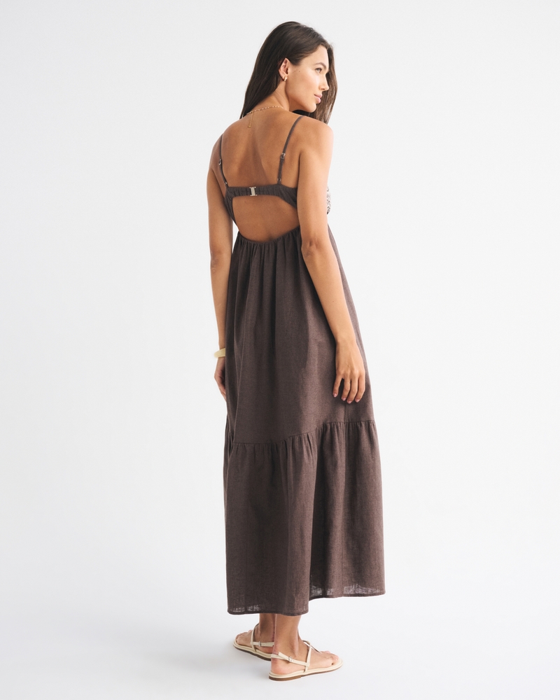 Bra-Free Clasp-Back Cutwork Flowy Maxi Dress