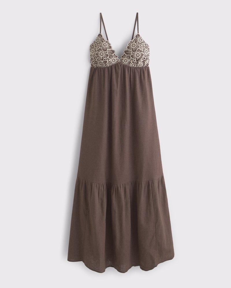 Bra-Free Clasp-Back Cutwork Flowy Maxi Dress