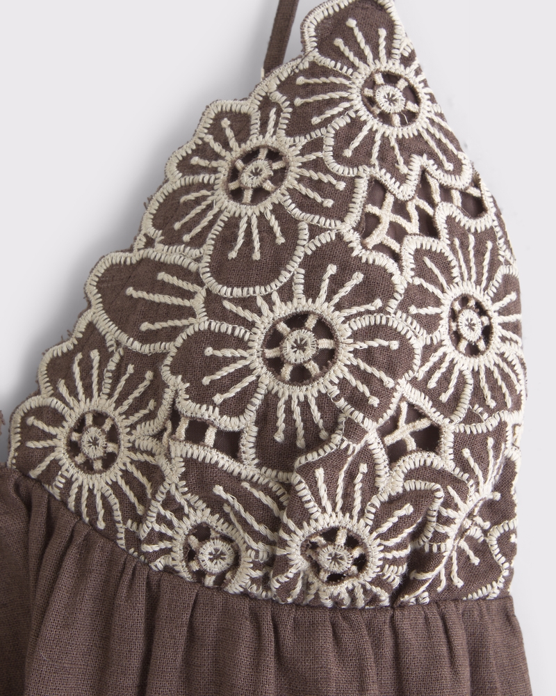 Bra-Free Clasp-Back Cutwork Flowy Maxi Dress