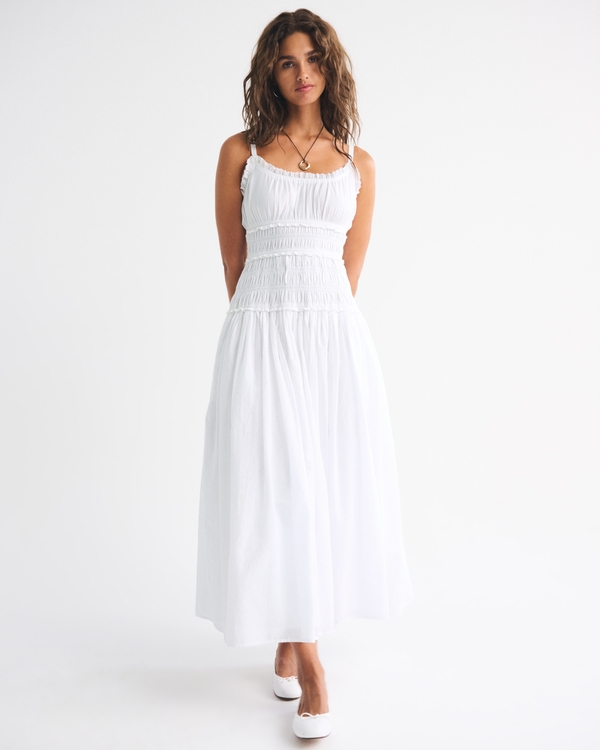Smocked Drop-Waist Maxi Dress, White view 1