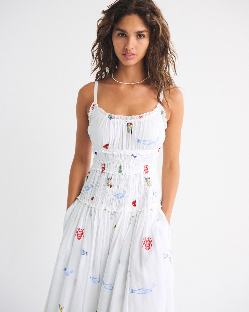 Smocked Drop-Waist Maxi Dress