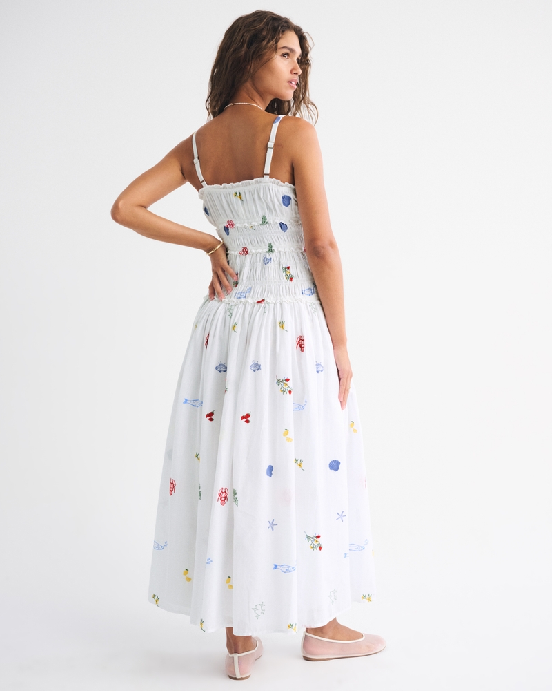 Smocked Drop-Waist Maxi Dress